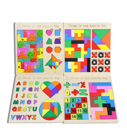 Wooden 3 In 1 Puzzle - Educational