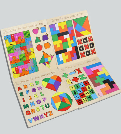 Wooden 3 In 1 Puzzle - Educational