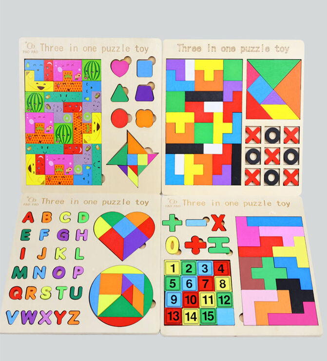 Wooden 3 In 1 Puzzle - Educational