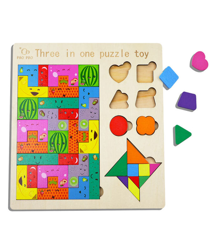 Wooden 3 In 1 Puzzle - Educational