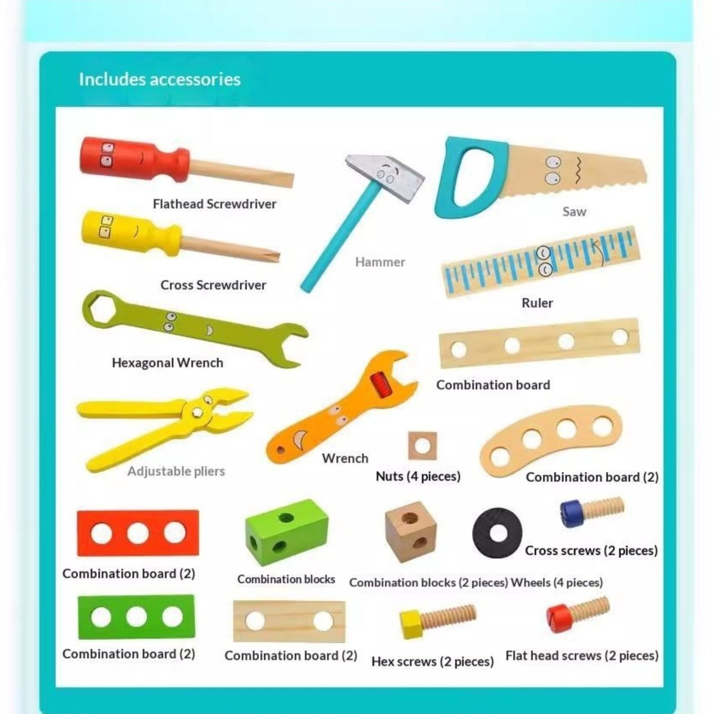 Wooden Kids Tool Kit Set with Carry Case