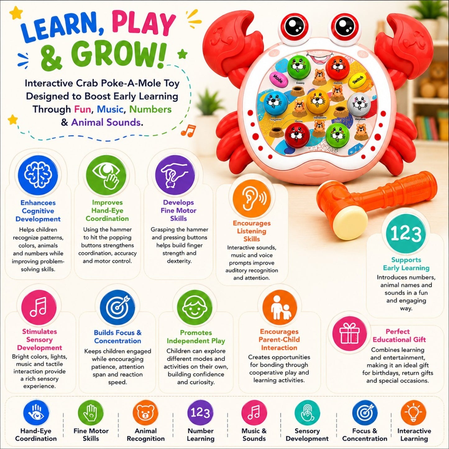 Crab Poke-A-Mole Learning Toy for Kids