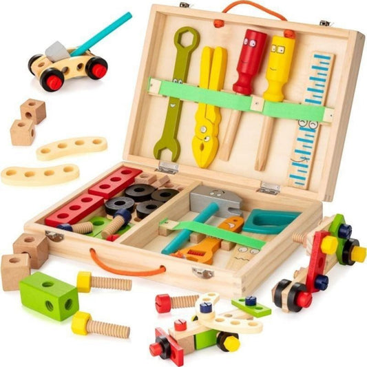 Wooden Kids Tool Kit Set with Carry Case