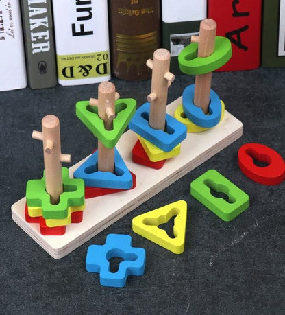 Wooden Rainbow Three Column Tower