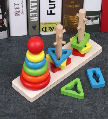 Wooden Rainbow Three Column Tower