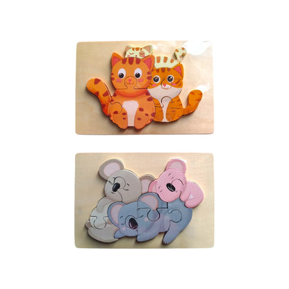 Wooden Animal Family Puzzle - Educational